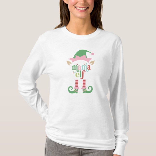 Camiseta Retro Pastel Natal | Mama Elf | Família (Frente)