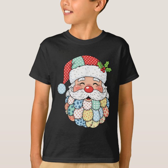 Camiseta Retro Patchwork Santa Claus Christmas Preppy Xmas  (Frente)