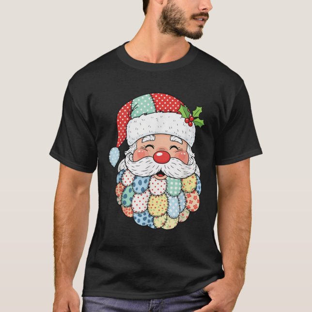 Camiseta Retro Patchwork Santa Claus Christmas Preppy Xmas  (Frente)