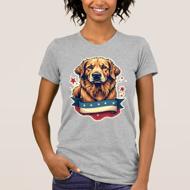 Camiseta Retro Patriotic Golden Retriever Engraving Tee 4 (Frente)