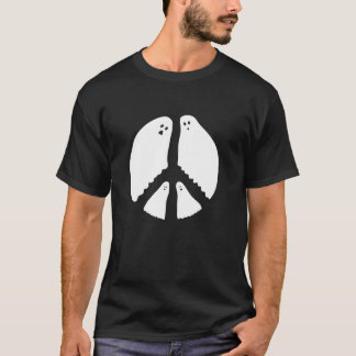 Camiseta Retro Peace and Love Sign Ghost Halloween Engraçad