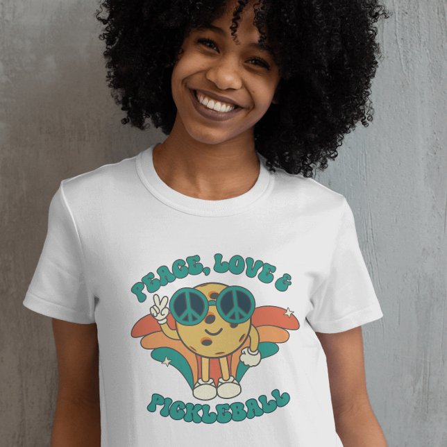 Camiseta Retro Peace, Love and Pickleball Groovy (Criador carregado)