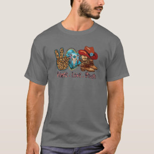 Camiseta Retro Peace Love Rodeo Cowboy Boots And Hester Wes