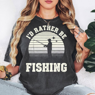 Camiseta Retro Pescador Eu Preferiria Estar Pescando Pôr do