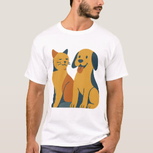Camiseta Retro Pet Pals - Médio Century Cat & Dog Art