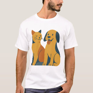 Camiseta Retro Pet Pals - Médio Century Cat & Dog Art
