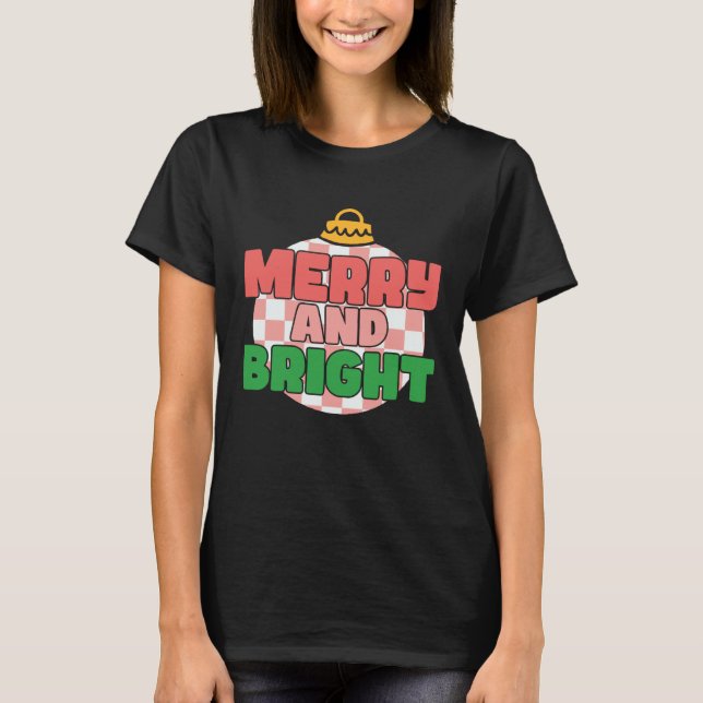 Camiseta Retro Pink Christmas Merry Beautiful Bright Xmas B (Frente)