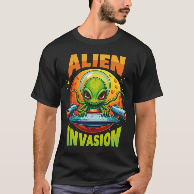 Camiseta Retro Pixel Alien Invasion (Frente)