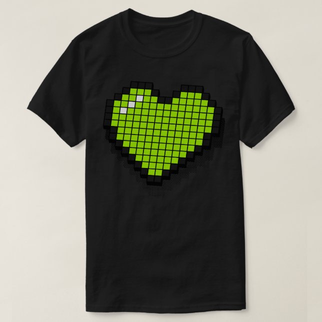 Camiseta Retro Pixel Coração Neon Verde 3D RxTp (Frente do Design)