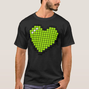 Camiseta Retro Pixel Coração Neon Verde 3D RxTp