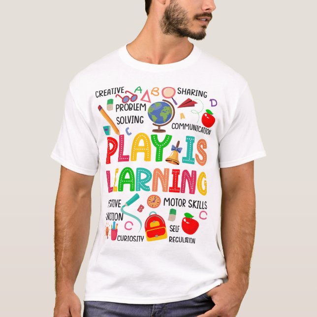 Camiseta Retro Play é Equipe de Professores de Jardim de In (Frente)