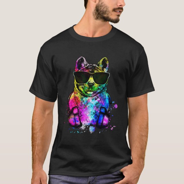 Camiseta Retro Pop Akita Inu Dog Portrait with Headphones (Frente)