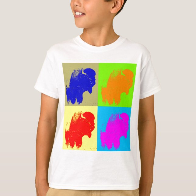 Camiseta Retro Pop Art Bison Buffalo Trabalho de arte (Frente)
