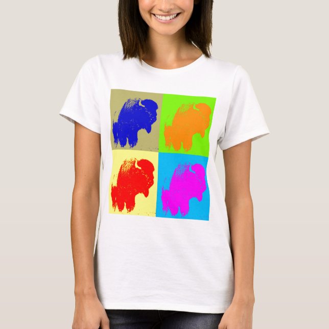 Camiseta Retro Pop Art Bison Buffalo Trabalho de arte (Frente)