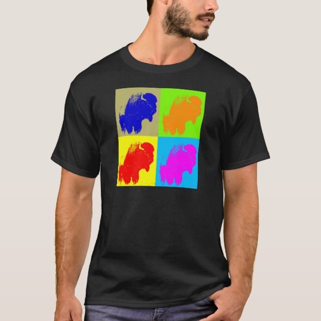 Camiseta Retro Pop Art Bison Buffalo Trabalho de arte (Frente)