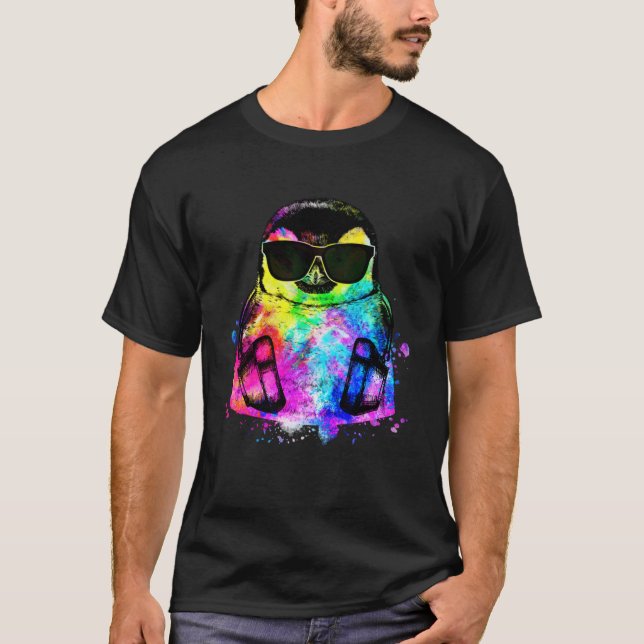 Camiseta Retro Pop Penguin Gamer with Headphones (Frente)