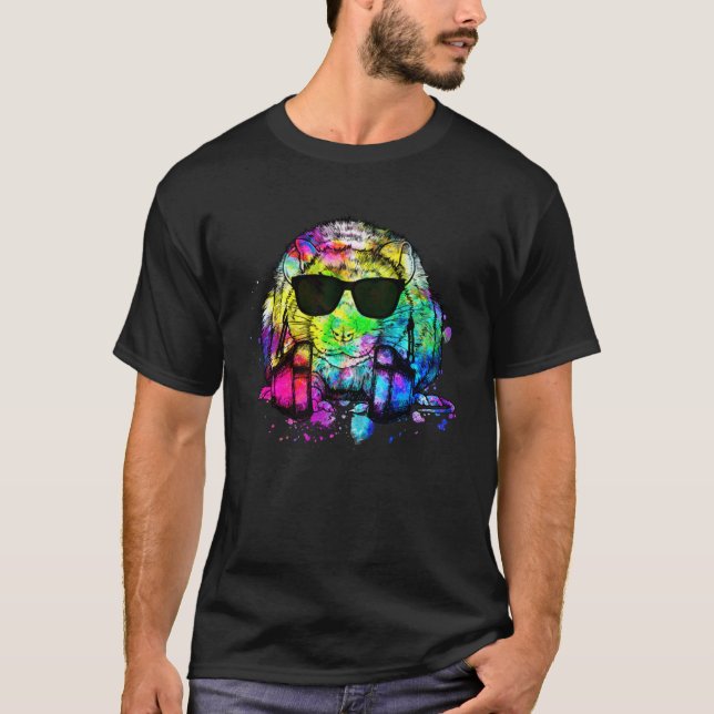 Camiseta Retro Pop Rat Portrait with Headphones (Frente)