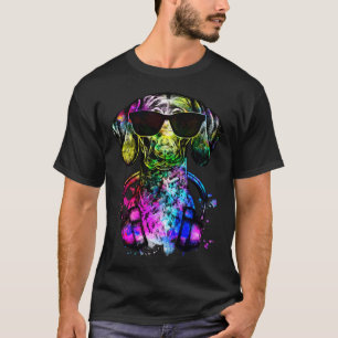 Camiseta Retrô Pop SPG de Portrato de Cachorro com Fones de