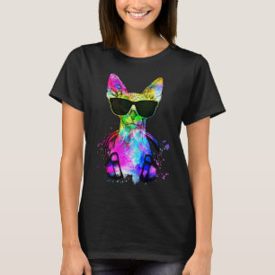 Camiseta Retro Pop Sphynx Cat Retrato com Fones de ouvido