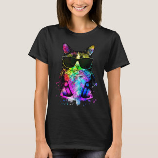 Camiseta Retro Pop Tuxedo Cat Retrato com Fones de ouvido