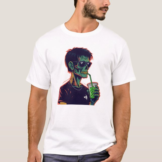 Camiseta Retro-Pop Zombie Retrato Com Óculos De Sol (Frente)