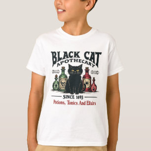 Camiseta Retro Preto Assustador Gato-Apoteário Witchy Wicca