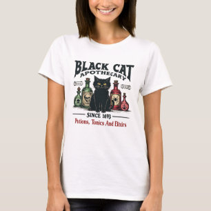 Camiseta Retro Preto Assustador Gato-Apoteário Witchy Wicca