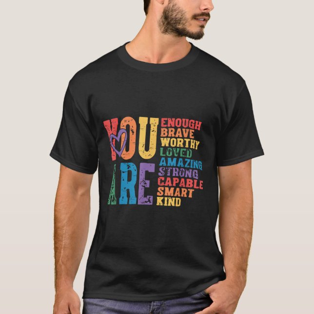 Camiseta Retro Pride Mental Health You Are Enough Brave Wor (Frente)