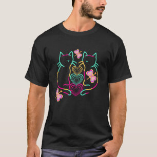 Camiseta Retro Primavera Verão Gatos Corações Borboleta 80s