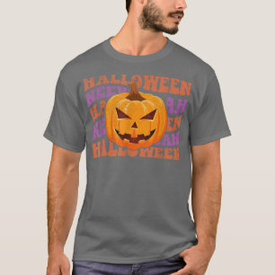Camiseta Retro Pumpkin Face Feliz Sorriso Halloween Cos Eng