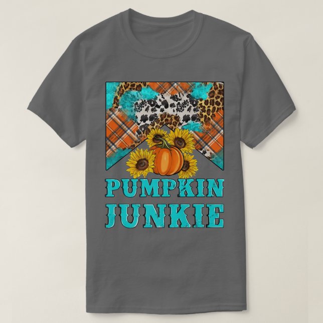 Camiseta Retro Pumpkin Junkie Leopard Girassóis Alô Queda (Frente do Design)
