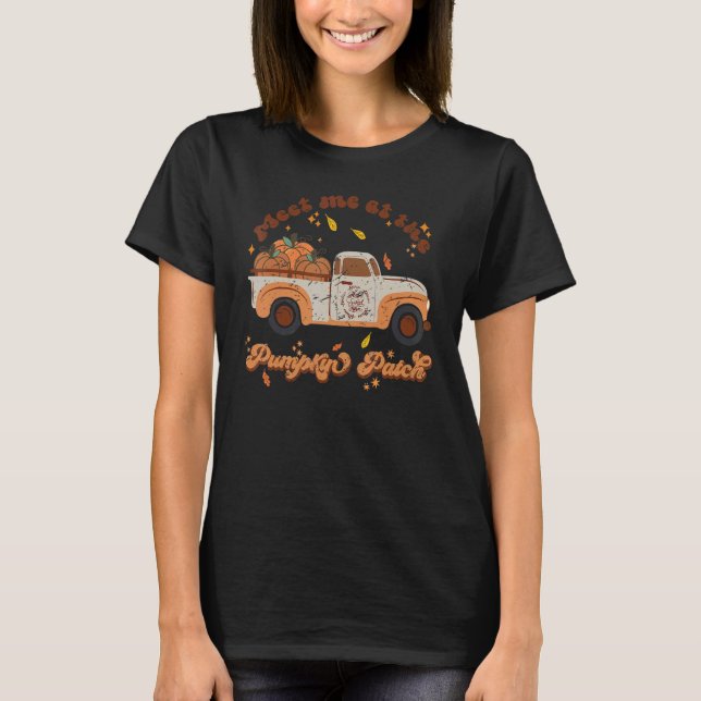 Camiseta Retro Pumpkin Truck Meet Me At Pumpkin Patch Fall  (Frente)