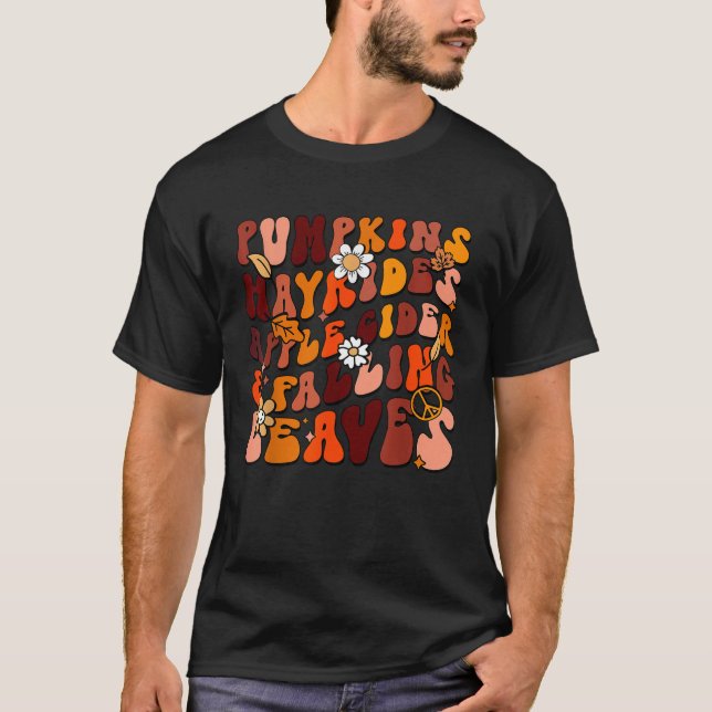 Camiseta Retro Pumpkins Hayrides Folhas de Cabra de Maçã (Frente)