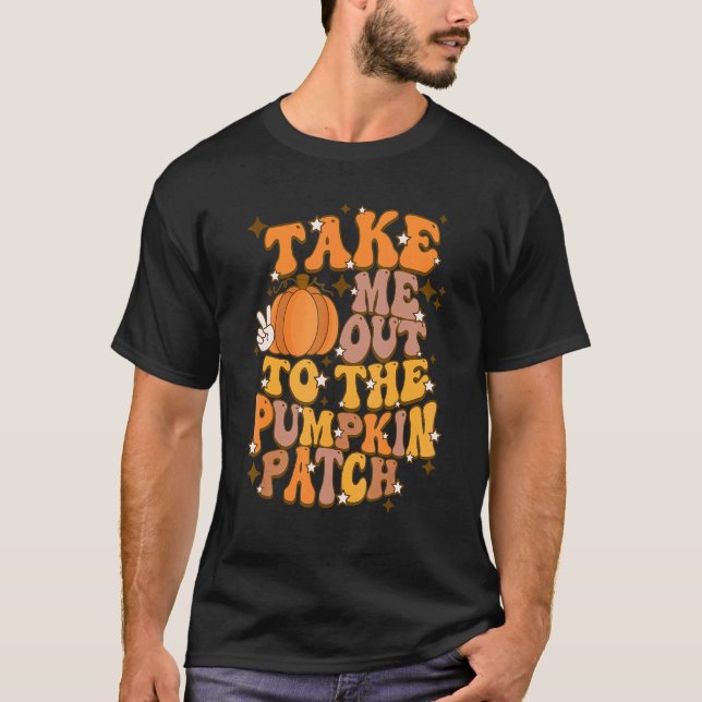 Camiseta Retro Queda Leva-Me Ao Pumpkin Patch Groovy Que (Frente)