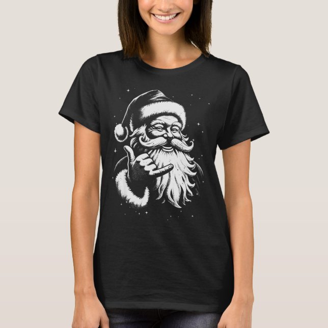 Camiseta Retro Rad Christmas Mele Kalikimaka Santa Shaka Ha (Frente)