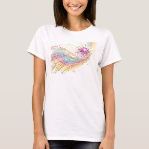Camiseta Retro Rainbow e notas de música