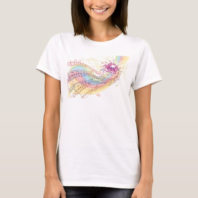 Camiseta Retro Rainbow e notas de música (Frente)