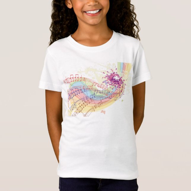 Camiseta Retro Rainbow e notas de música (Frente)