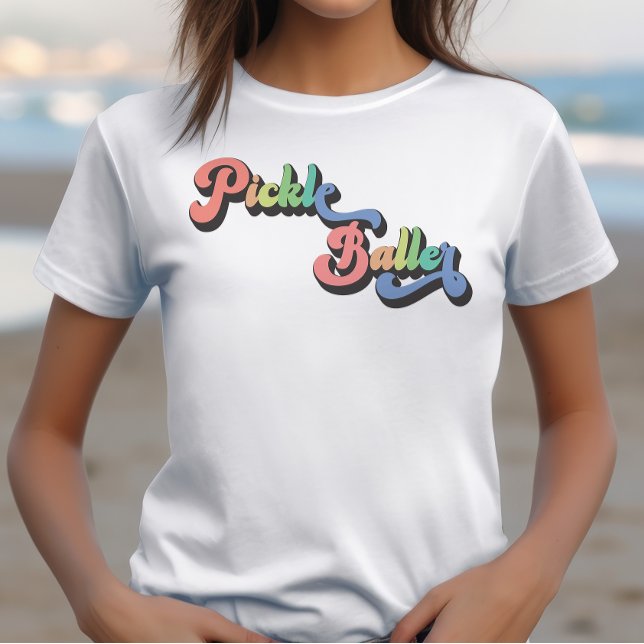 Camiseta Retro Rainbow Pickleballer Engraçado (Criador carregado)