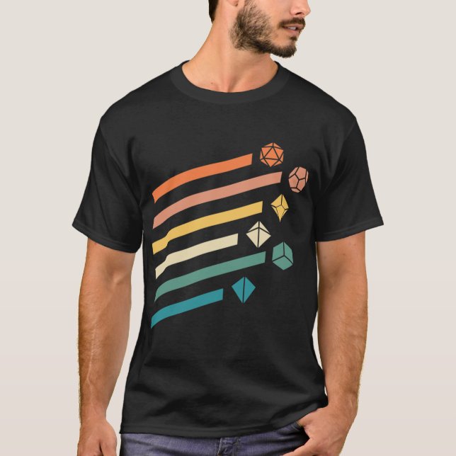 Camiseta Retro Rainbow Polyhedral Dice Set Colorsabletop RP (Frente)