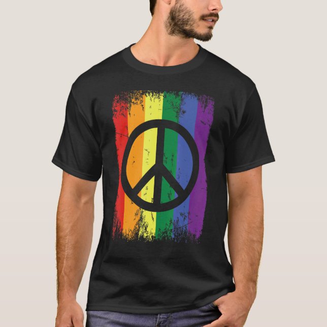 Camiseta Retro Rainbow Sinalizador de Paz Gay Lgbt Lésbica (Frente)