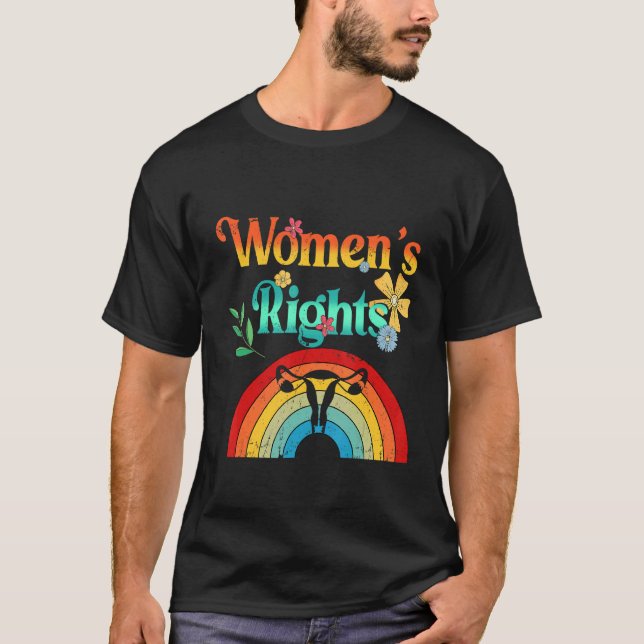 Camiseta Retro Rainbow Women's Right My Body Pro Choice Fem (Frente)