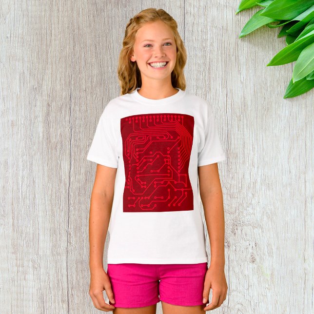 Camiseta Retro Red Circuit Board Tech Pattern (Criador carregado)
