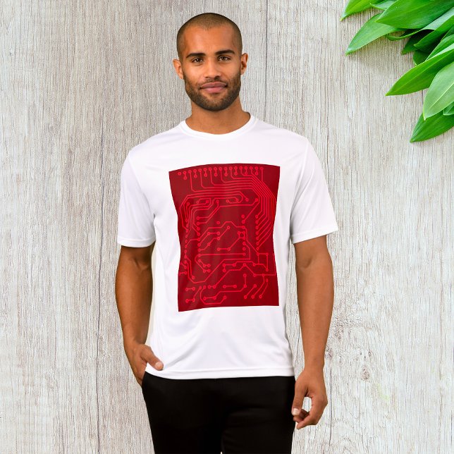 Camiseta Retro Red Circuit Board Tech Pattern (Criador carregado)