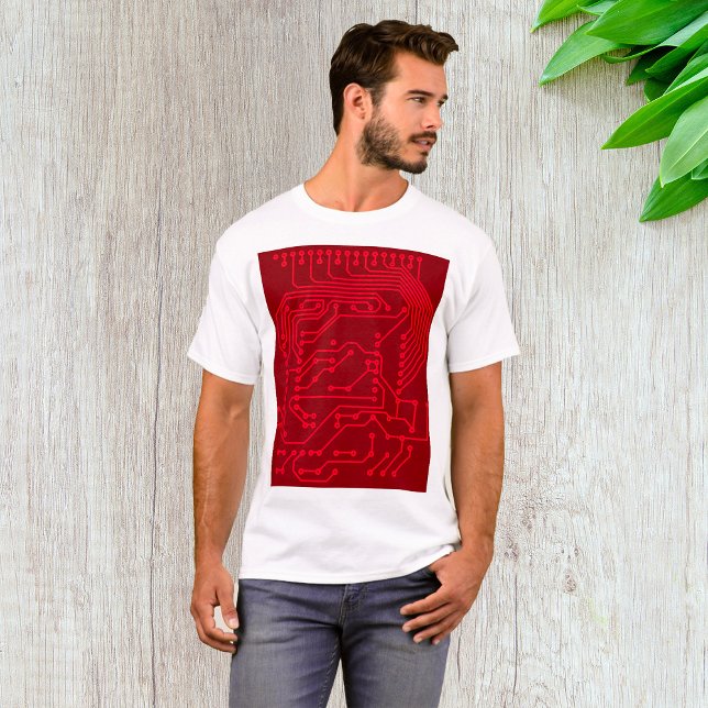 Camiseta Retro Red Circuit Board Tech Pattern (Criador carregado)