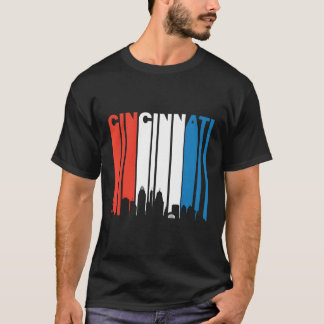 Camiseta Retro Red White Blue Cincinnati Oh Skyline Long Sl