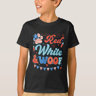 Camiseta Retro Red White E Woof USA Flag Dog Paw Happy 4th