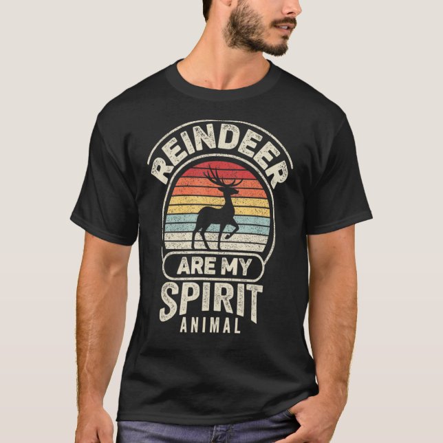 Camiseta Retro Reindeer É A Minha Rena De Animais Espirituo (Frente)