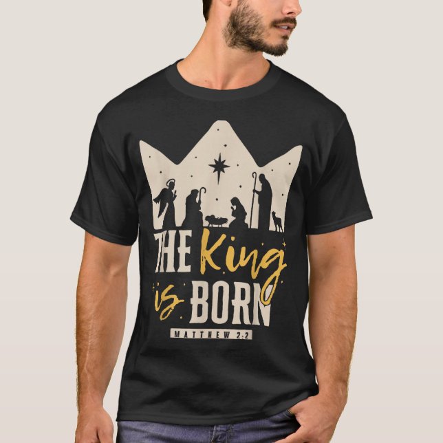 Camiseta Retro Religious Christmas The King Is Born Christi (Frente)