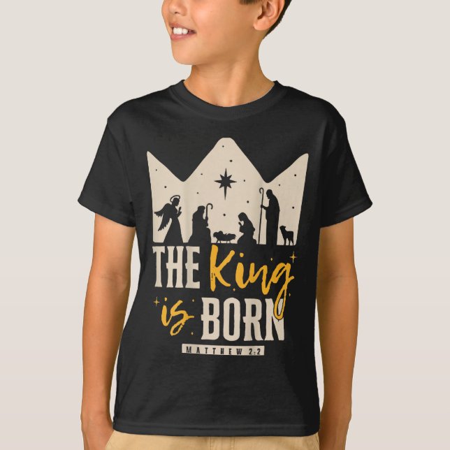 Camiseta Retro Religious Christmas The King Is Born Christi (Frente)